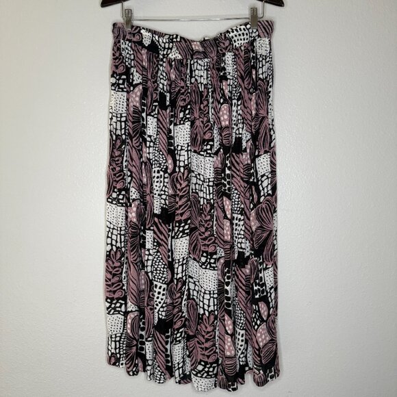 Vintage 90s Polka Dot Printed Broomstick Skirt Floral Op Art Elastic Waist L/XL - Picture 10 of 12